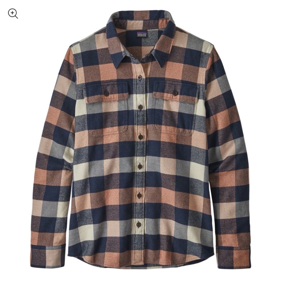 Patagonia Women's Fjord Flannel Shirt in the Upriver Century Pink plaid sz m